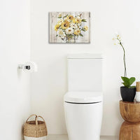 Sunflower Bathroom Pictures Wall Art, Simple Blessed Floral Bathroom Wall Decor, Flower Framed Painting Canvas Artwork for Bedroom Living Room Decorations 20"L x 16"W