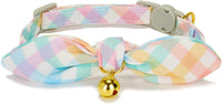 Cotton Bowtie Cat Collar with Bell 2 Pack Adjustable Breakaway Kitten - Polka Dot + Plaid / 7.5-11.4 Inch (Pack of 2) - image 2