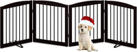 Freestanding Pet Gate for Dogs, Foldable Wooden Dog Gate for House, Indoor Dog Gate for Stair, Doorway, Gates for Dogs Indoor, 80 Inch Wide, 4 Panels 24",Brown