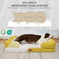 Comfort Expression Waterproof Dog Beds Large Sized Dogs, Large Dog Beds Orthopedic Foam, Comfy Pet Bed Sofa with Washable Removable Cover & Non-Slip Bottom(Spicy Mustard)