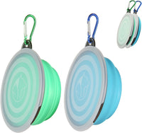SLSON Dog Bowls Pet Collapsible Bowl with Cover Lids - Light Blue and Green / Small Two-Tone