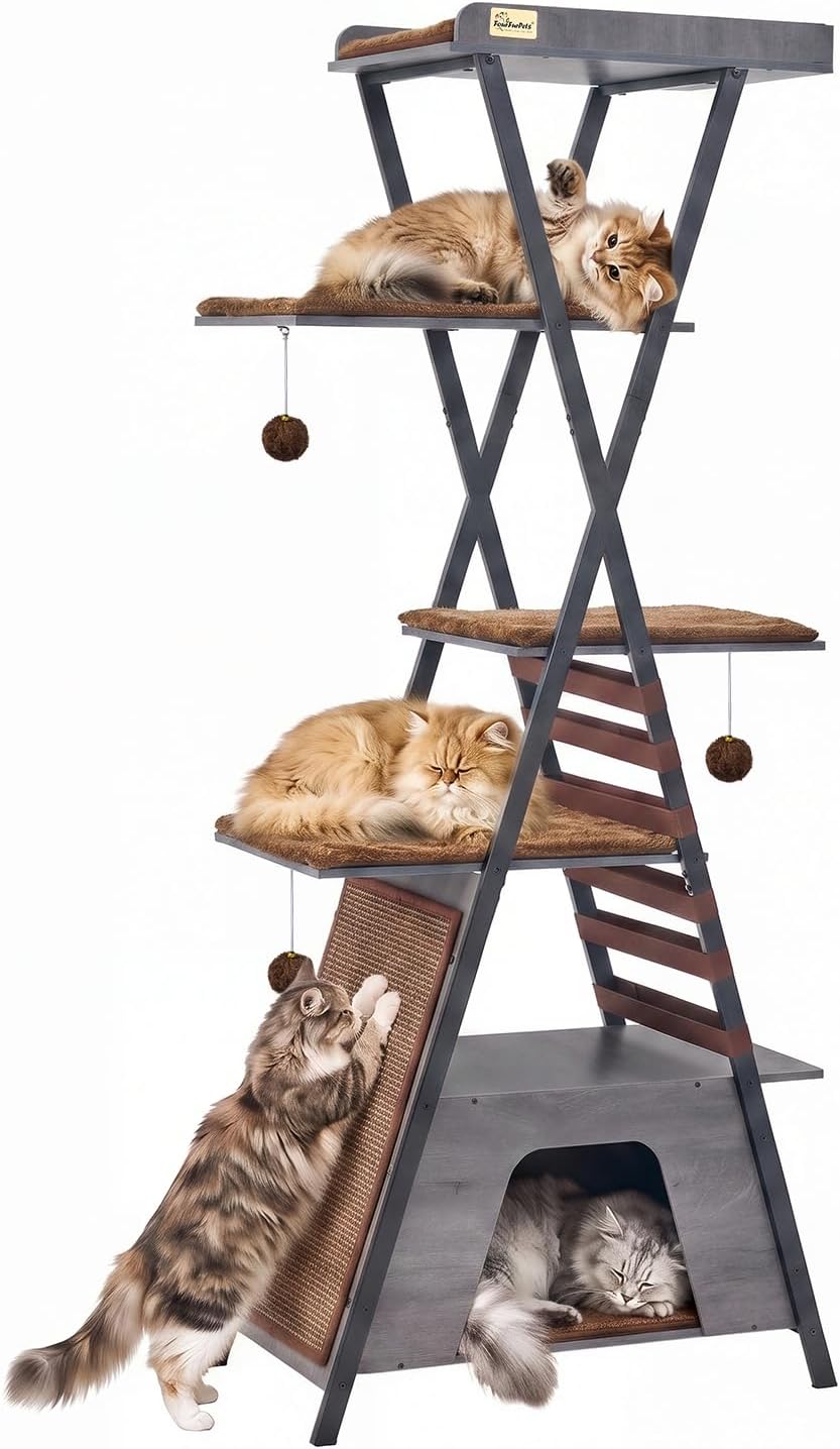72.4" Modern Cat Tree for Indoor Cats, Multi-Level Cat Condo – Essentials for Cats - Dack Gray