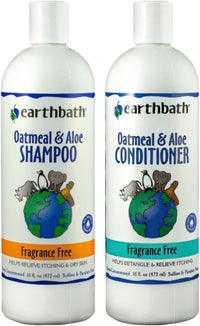 earthbath Oatmeal & Aloe Dog Shampoo and Conditioner - Unscented / 16 Fl Oz (Pack of 2)