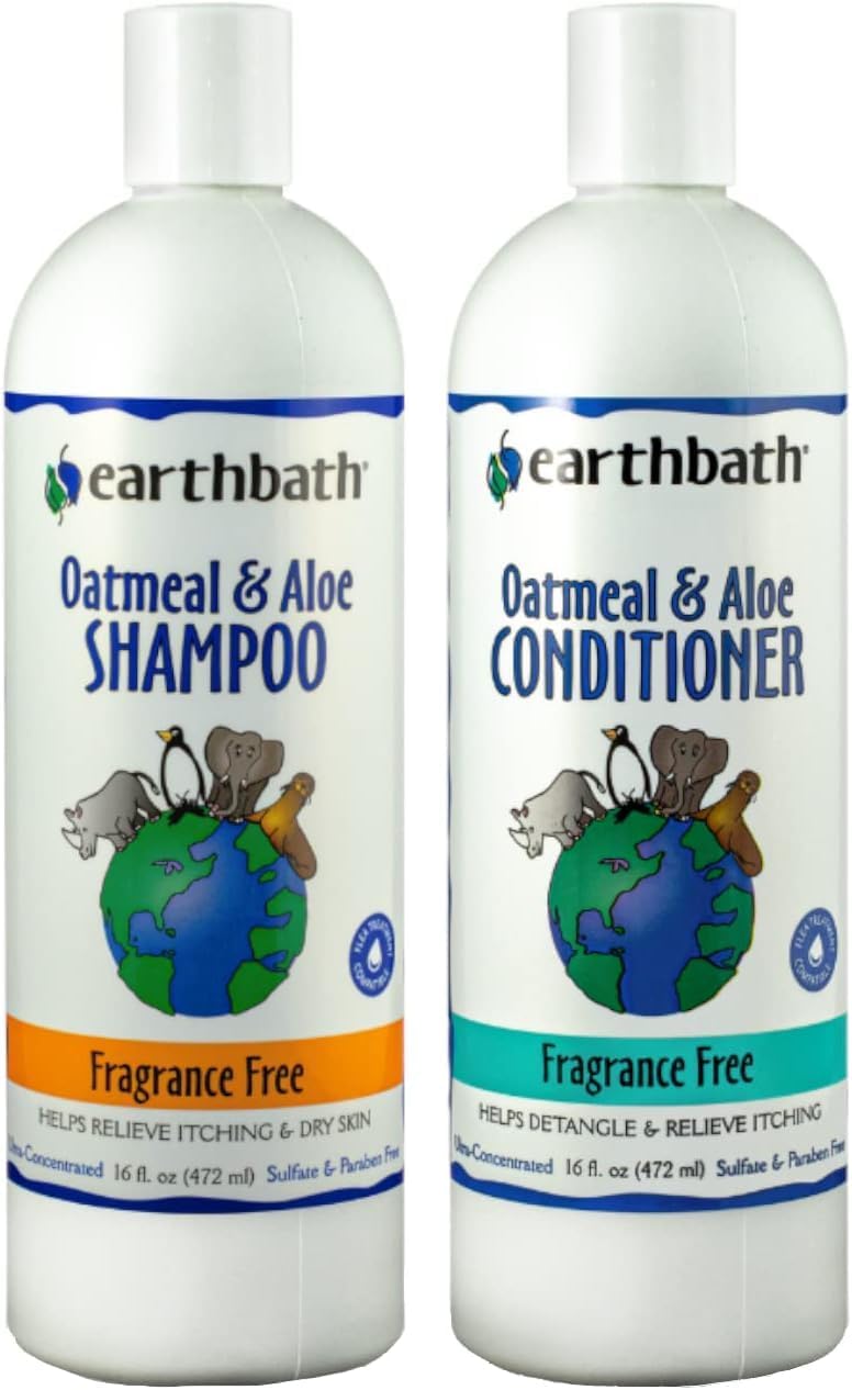 earthbath Oatmeal & Aloe Dog Shampoo and Conditioner - Unscented / 16 Fl Oz (Pack of 2)