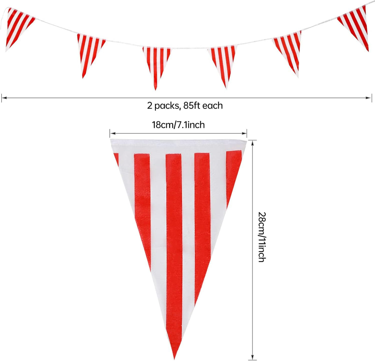 RUBFAC 170ft 120pcs Red White Striped Pennant Banner – Fun for Kids & Family - red and white / 170 Feet - image 2