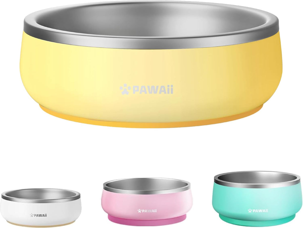 Pawaii Small Dog Bowl, 12 oz Stainless Steel Food and Water Bowl, 1 Pack – Essentials for Dogs - 12oz / Cheese Yellow