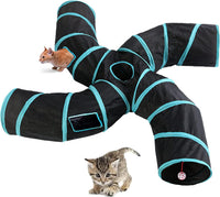 Upgraded Cat Tunnel Toy with 5 peek-a-Boo Windows - 4-way Black