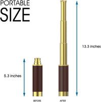 SSZS gold pirate spyglass telescope with leather grip and pocket compass - view 2