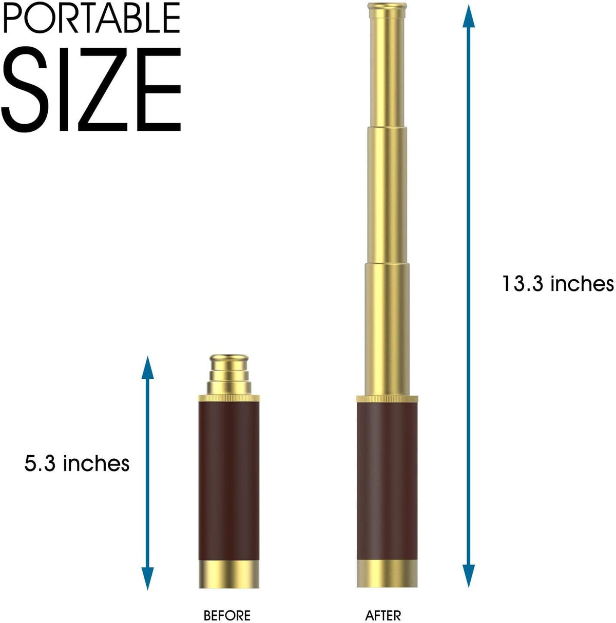 SSZS gold pirate spyglass telescope with leather grip and pocket compass - view 2