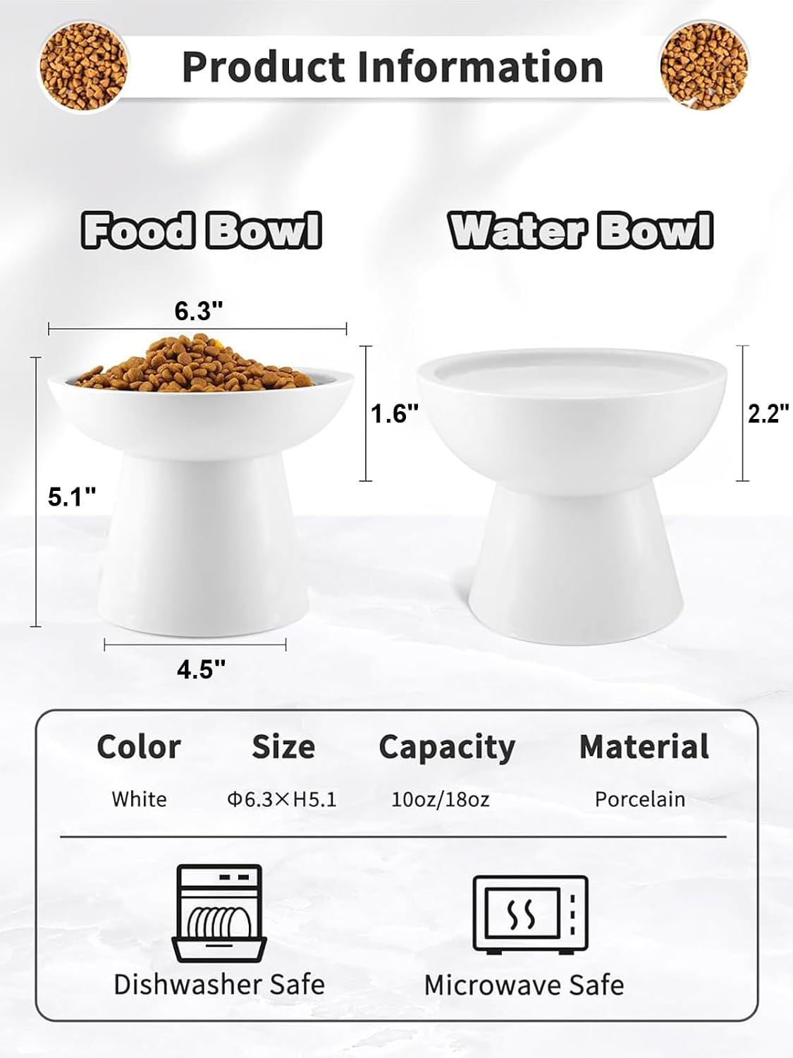 Elevated Cat Food and Water Bowls Set - Single (Food Bowl) / White - image 2