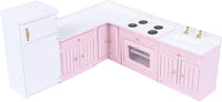 1:12 Scale Dollhouse Kitchen Furniture Set, Fridge, Sink - Brown