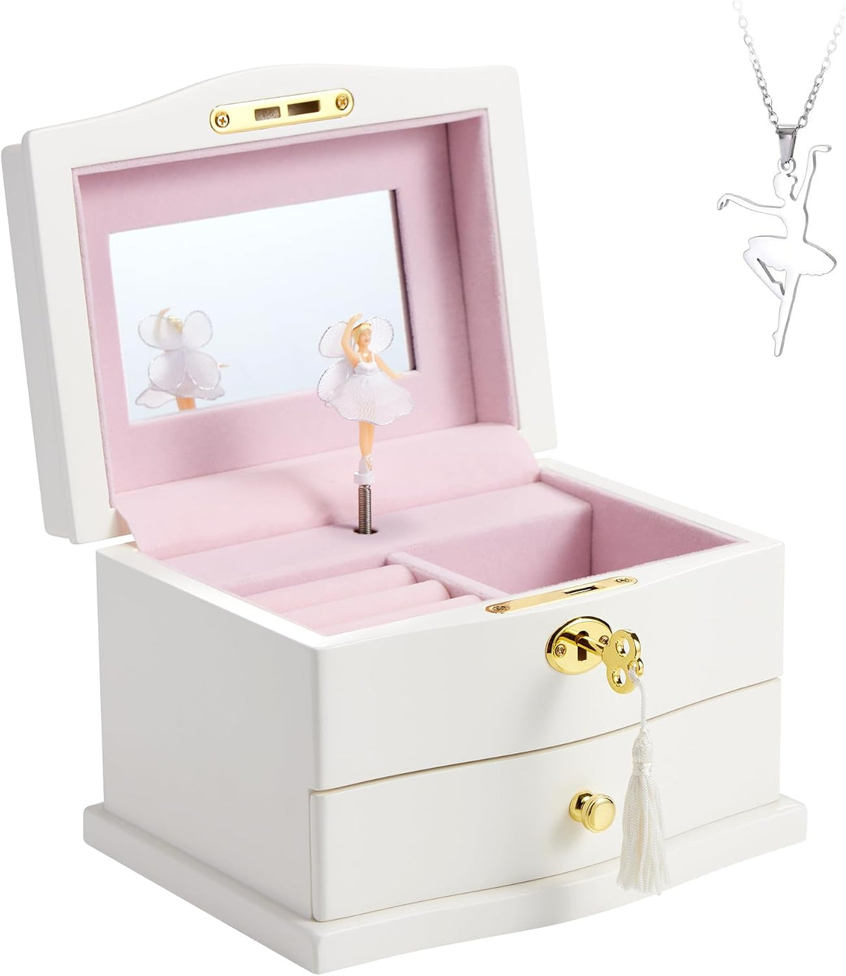 Ballerina Musical Jewelry Box with Mirror for girls，Kid's Jewelry - white-large - image 2