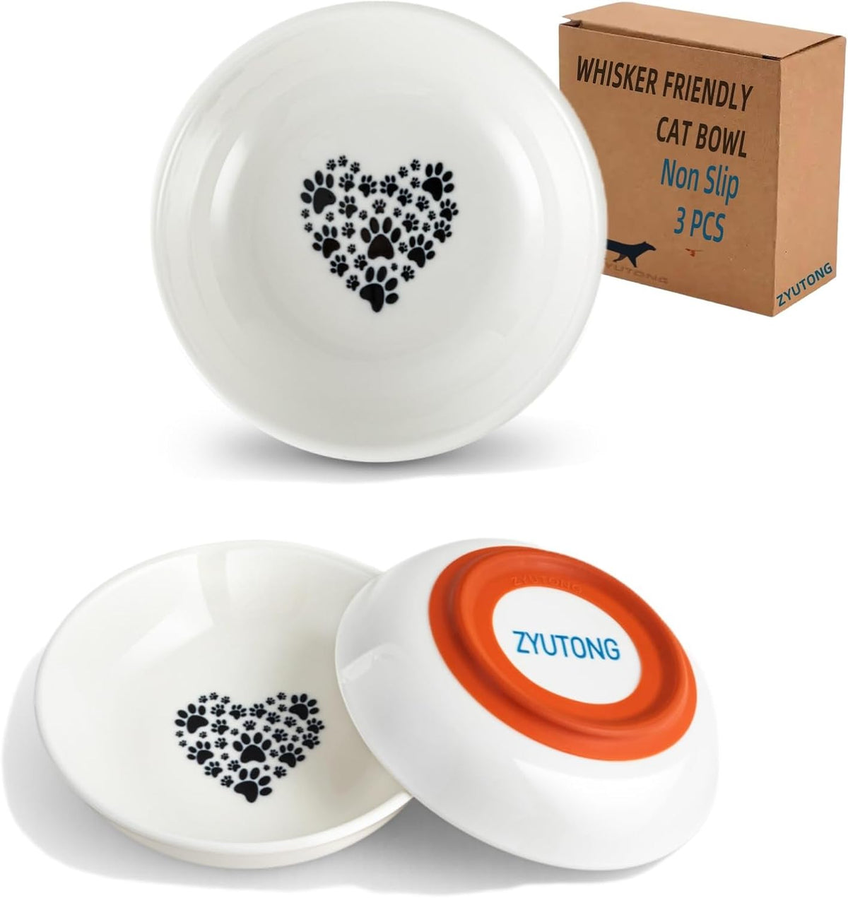 Ceramic Cat Bowl Whisker Friendly - 3 Packs