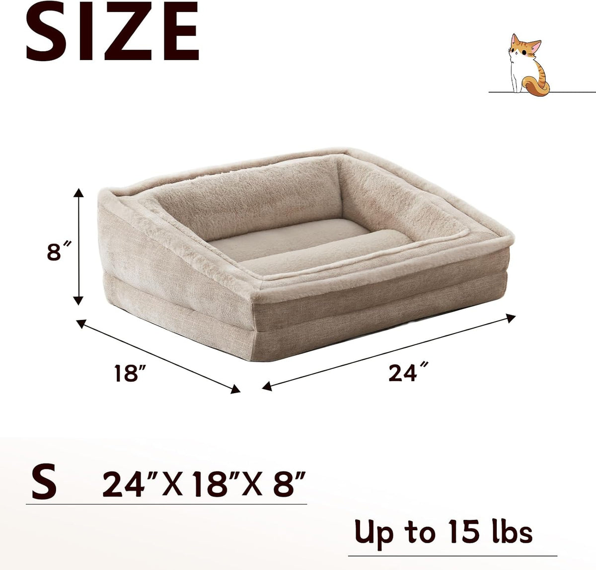 Cat Couch for Pets, Washable Cat Beds for Indoor Cats - Beige / 24"L x 18"W x 8"Th - image 3