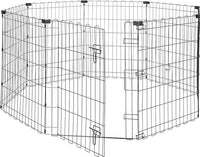 Amazon Basics Foldable Octagonal Metal Exercise Dog Playpen - Indoor/Outdoor, Single Door, Small (8 Panels, 24 x 30), Easy to assemble and store, 30" - Small, , Black