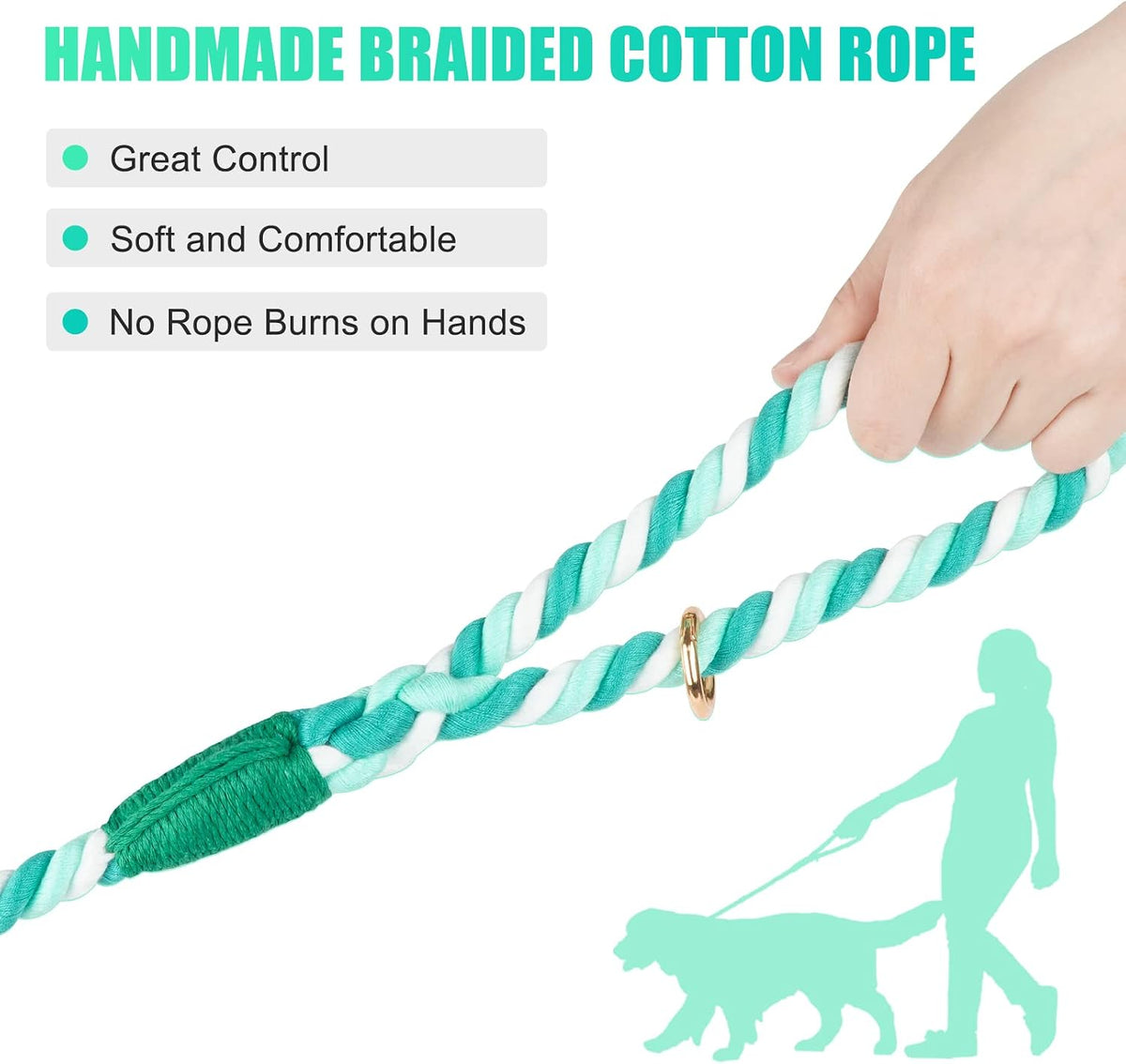 5 FT Handmade Rope Dog Leash for Small Medium and Large Dogs – Essentials for Dogs - 6FT x 1/2in (Pack of 1) / Moss Green - image 3