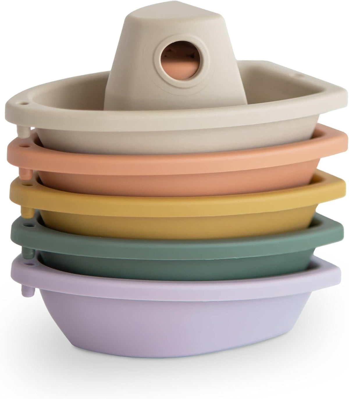 mushie Stackable Bath Boats Floating Toy, Made in Denmark - Boats Rustic