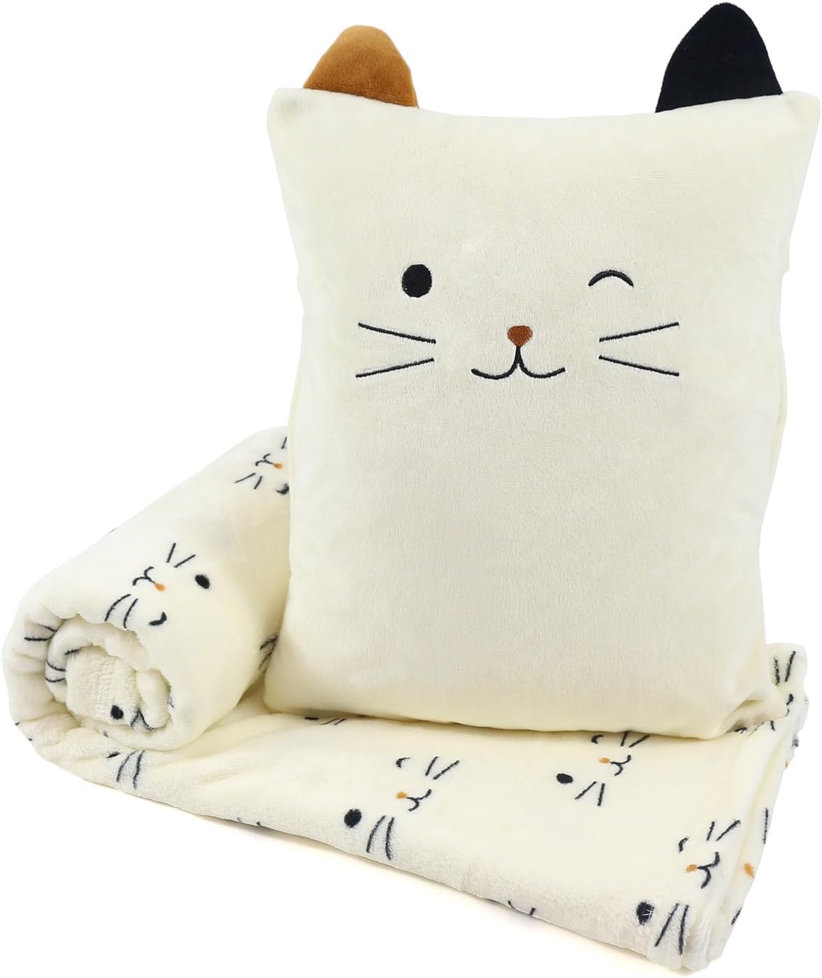 VigorSpring 3-in-1 kids travel pillow and blanket set, plush character pillow with hidden flannel blanket