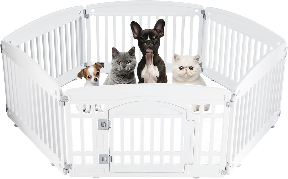 DUMOS Plastic Dog Playpen - Modern White / 6 Panel / 24 Inch