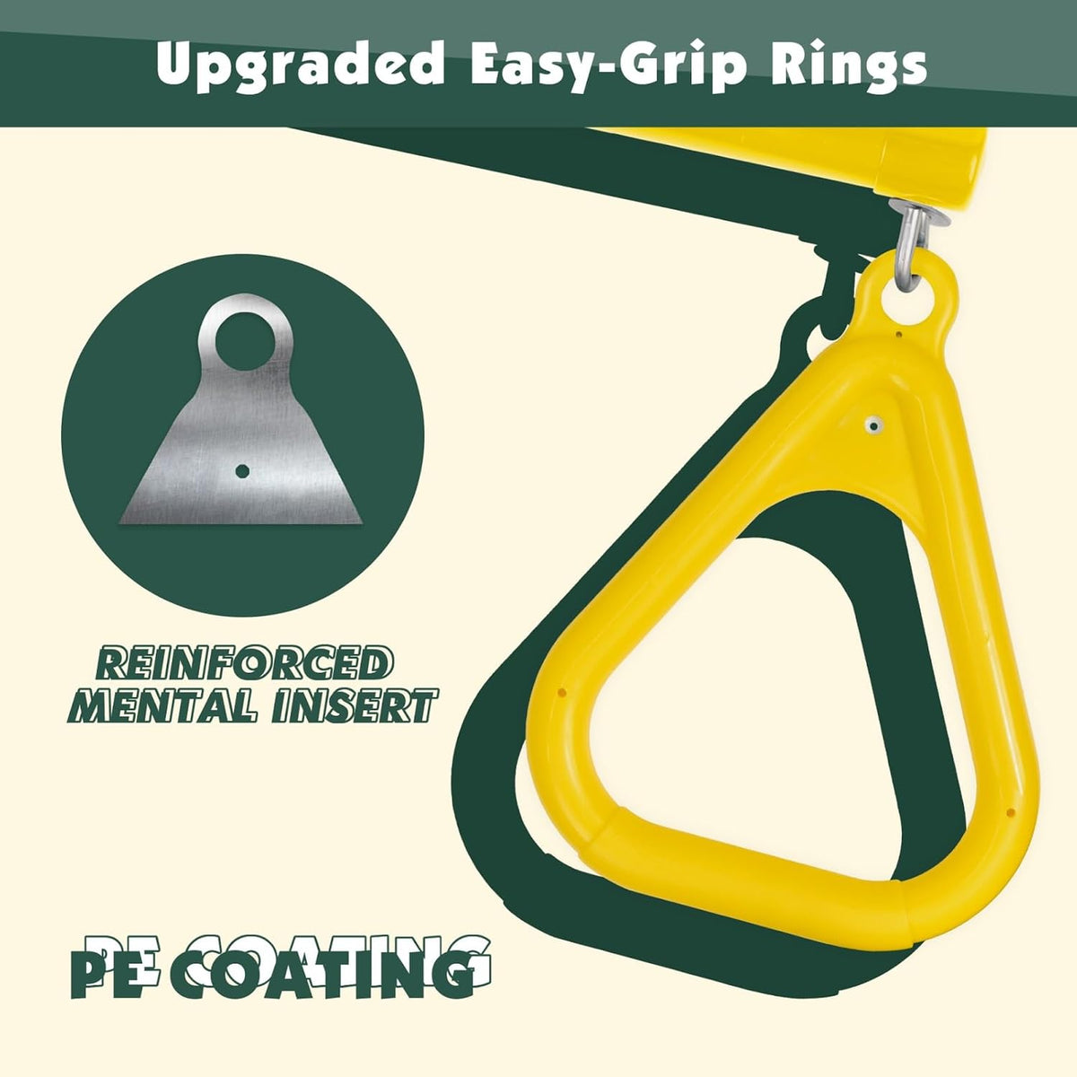LadyRosian trapeze swing bar with plastic gym rings and two 47 inch hanging chains - view 12