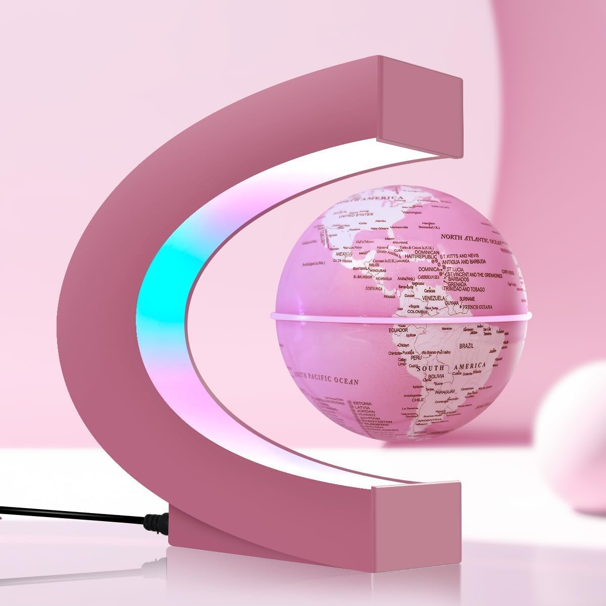Magnetic Levitating Floating Globe with LED Lights - Rose Globe Glowing