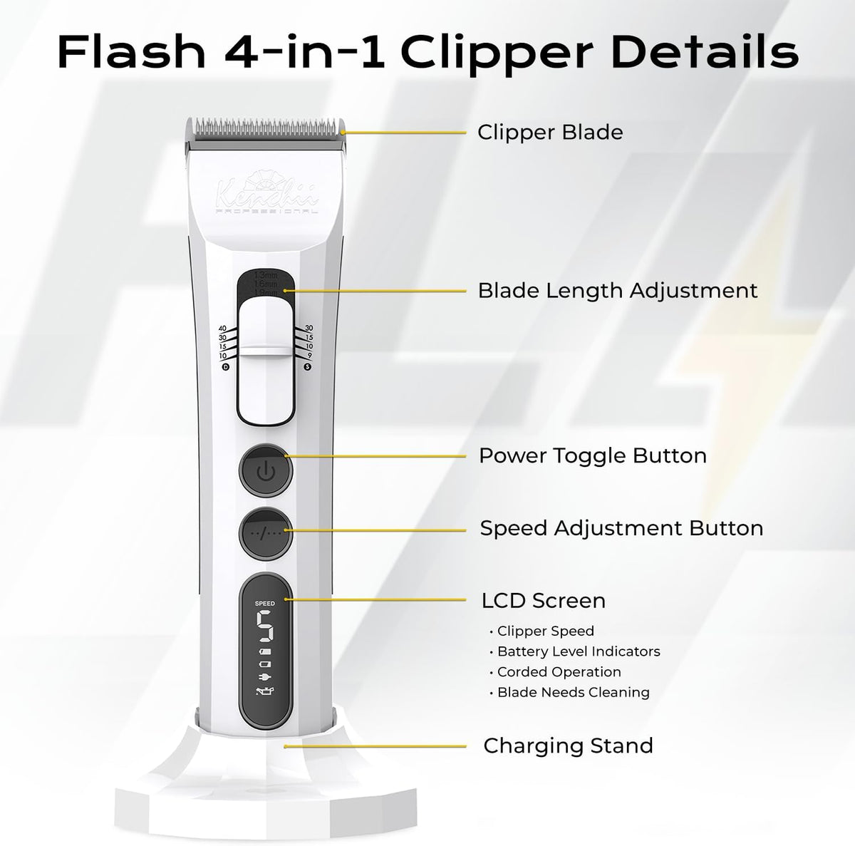Kenchii Flash Cordless Dog Grooming Clipper - Black - image 2