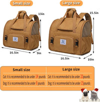 Pet Backpack Carrier for Small Dogs Medium Cats, Puppies - Brown +Two-Shoulder / 16.5"L x 10.0"W x 15.5"H - image 2