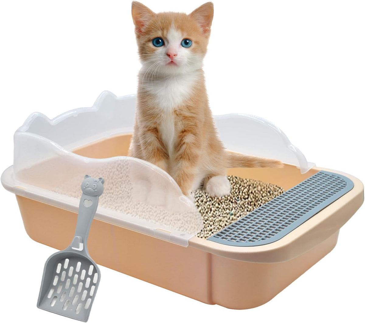 Open Cat Litter Box with High Side - 【Khaki】