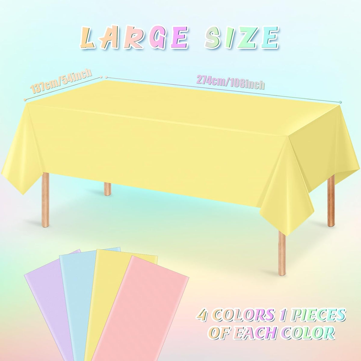 4Pcs Pastel Tablecloths, Mix Color Plastic Tablecloth Disposable Rectangle Table Covers for Baby - Pastel Rectangle / 4pcs - image 2