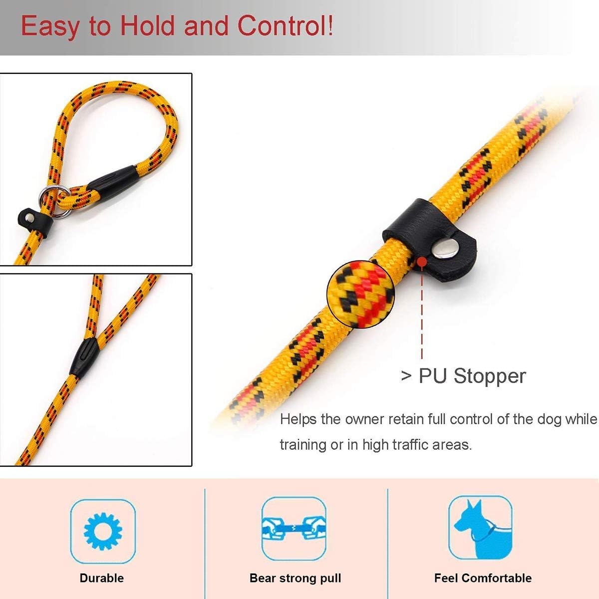 Dog Rope Leash, Dog Training Leash for 10-80 lb - Yellow - image 3
