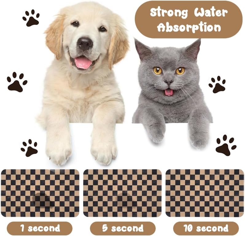 Dog Food Mats for Floors Waterproof - Plaid Brown / 20"L x 12"W - image 2