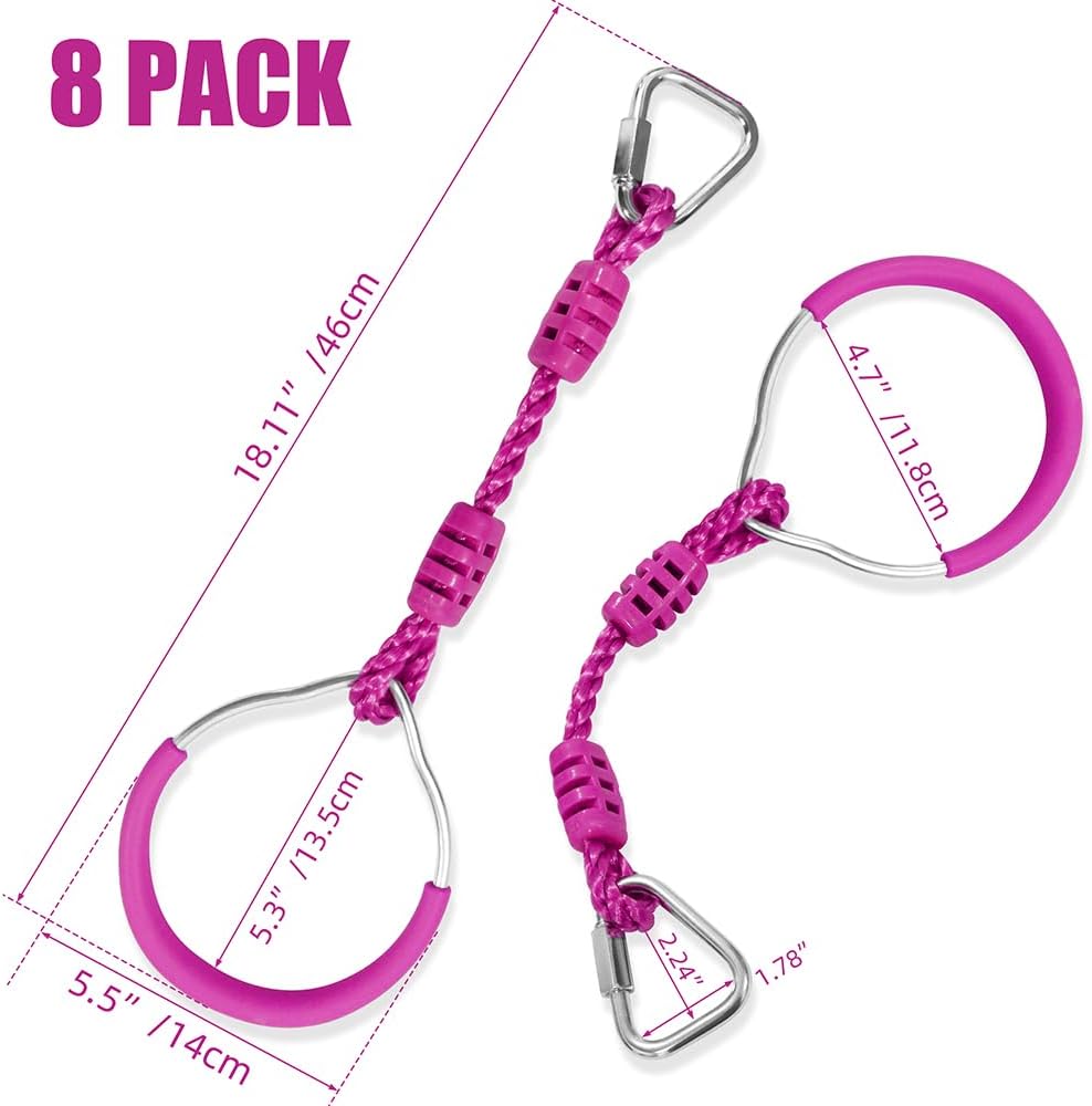 Swing Gymnastic Ring Warrior Obstacle Course Slackline Climb Trapeze - 8 Pack / Purple - image 3