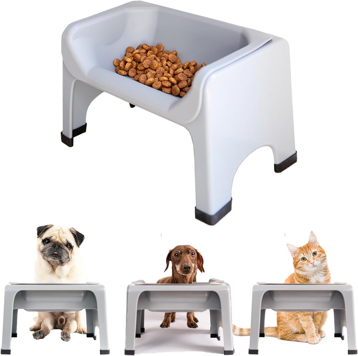 Fluff Trough Elevated Dog Bowl for Food - Small to Medium / Gray