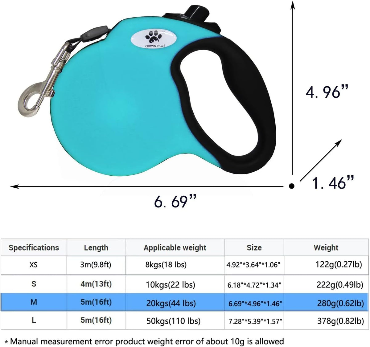16ft Retractable Dog Leash for Large Breed Dogs up to 110 lbs - Medium / Blue - image 2