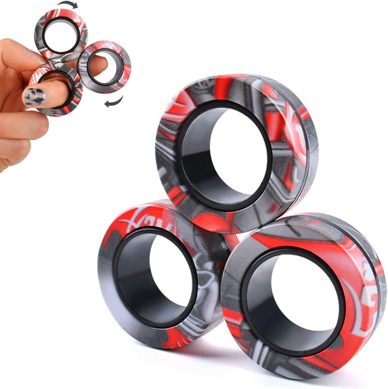 Cevioce 9Pcs Magnetic Rings Fidget Toys Adults Teens Boys - A-3Pcs-B