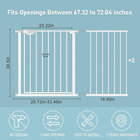 WAOWAO Triple Lock Baby Gate Extra Wide 67.32-72.04" Pressure Mounted Walk Through Swing Auto Close Safety White Metal Dog Pet Puppy Cat for Stairs,Doorways,Kitchen
