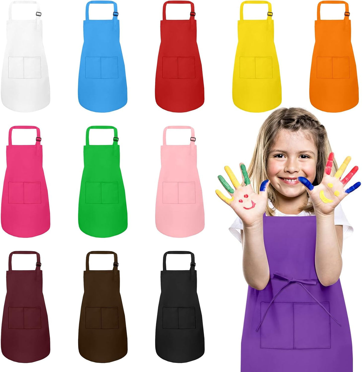 IAGBIBUI 12 pack of black kids aprons with two front pockets