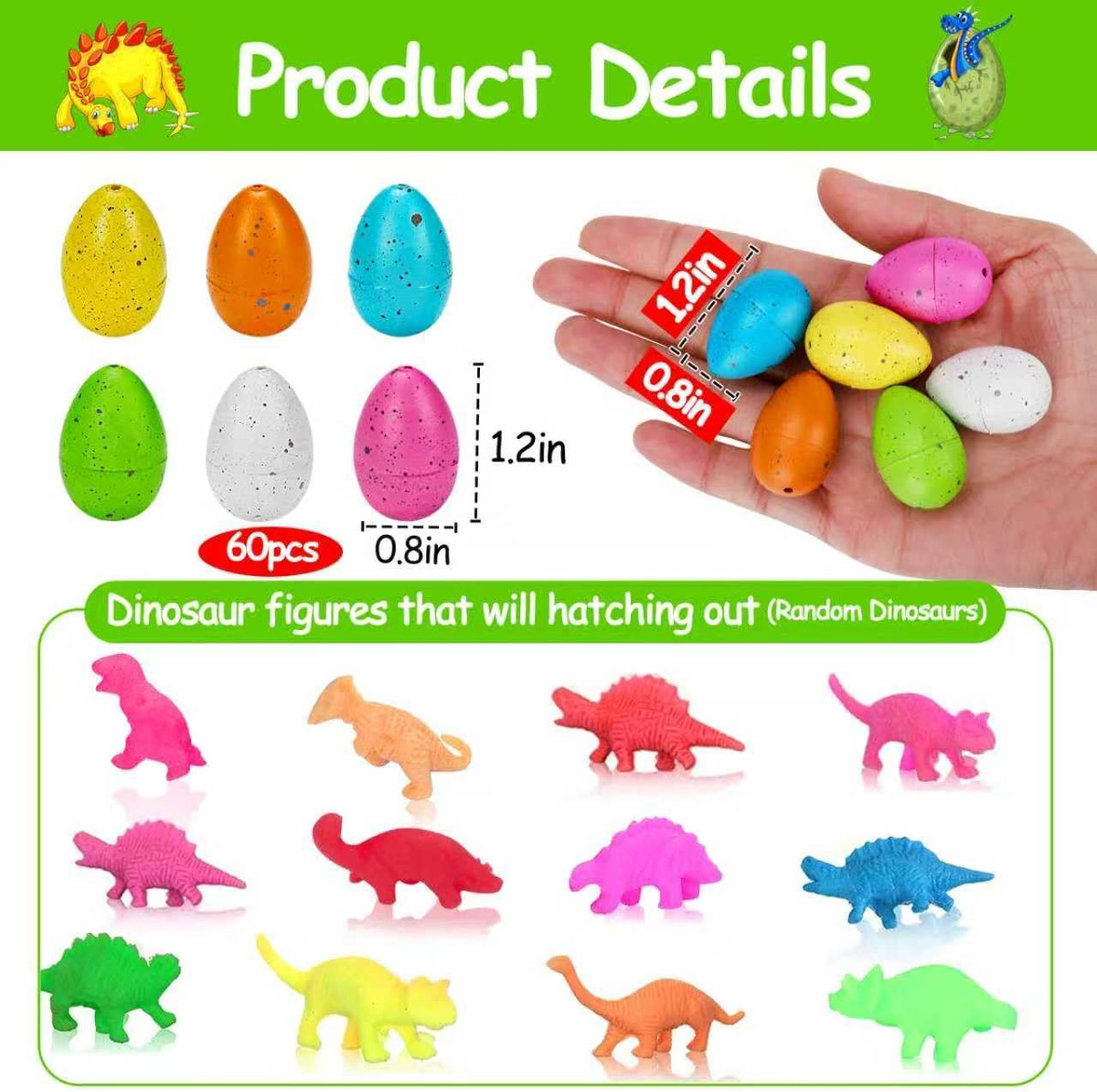 60PCS Small Hatching Dinosaur Eggs for Dinosaur Birthday Party Favors - 60PCS-Colorful - image 2