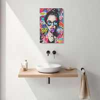 Fashion Women Wall Art Glam Modern Artwork for Girls Banksy Street Graffiti Pop Art Canvas Pictures Painting Print Framed Decorations Gifts for Bedroom Living Room Office 16"x24"