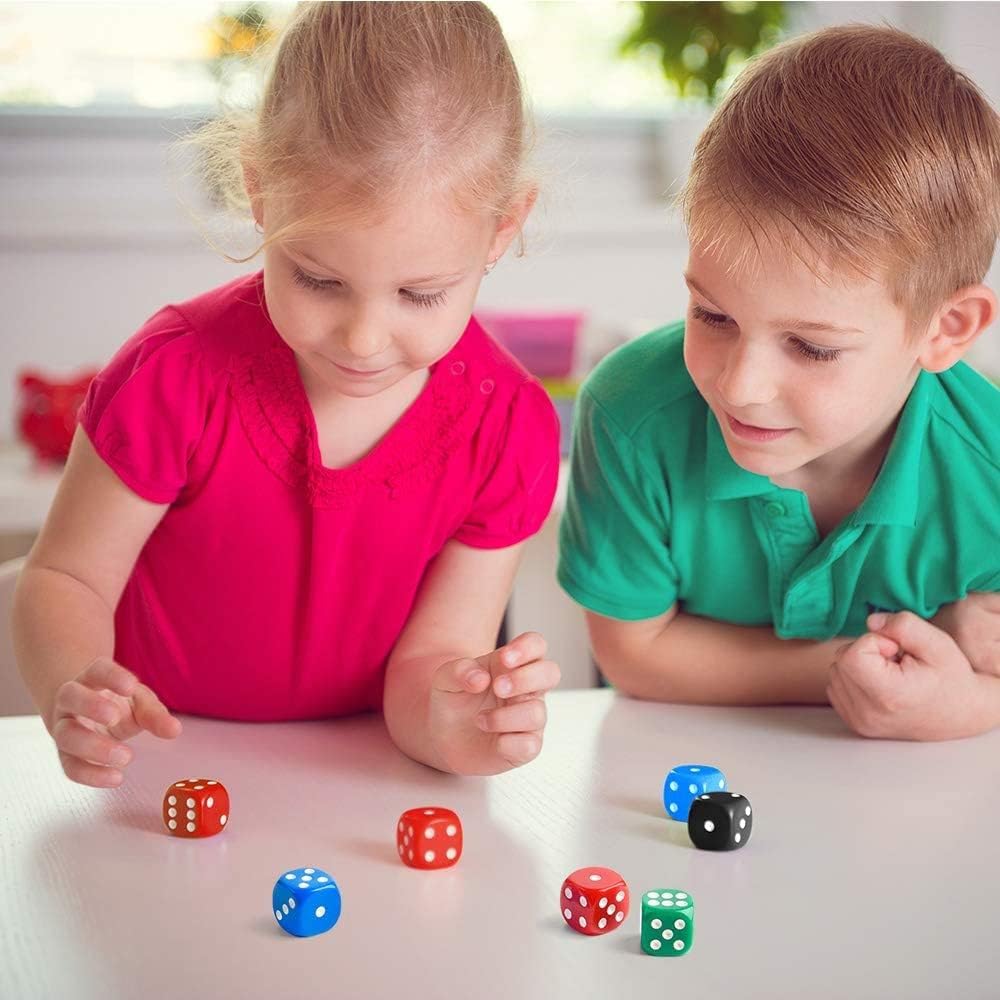 TOSAIHOEA 25 piece six sided spot dice set in blue, green, red, white and black with velvet bags - view 4
