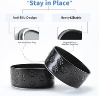 SPUNKYJUNKY Ceramic Dog and Cat Bowls 2 Pack, 6.1'' Dog and Cat Food Water Double Feeding Bowls Non-Slip for Large Sized Breed Microwave Dishwasher Safe - 28.7 OZ, 2pcs, Paw Black