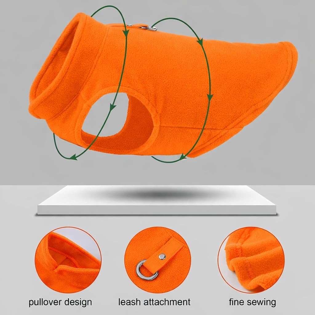 Orange dog fleece vest with built-in leash ring, size medium - view 3