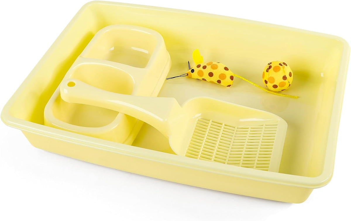 PAWISE Cat Litter Box Set, Small Kitten Starter Kit - Yellow - image 2
