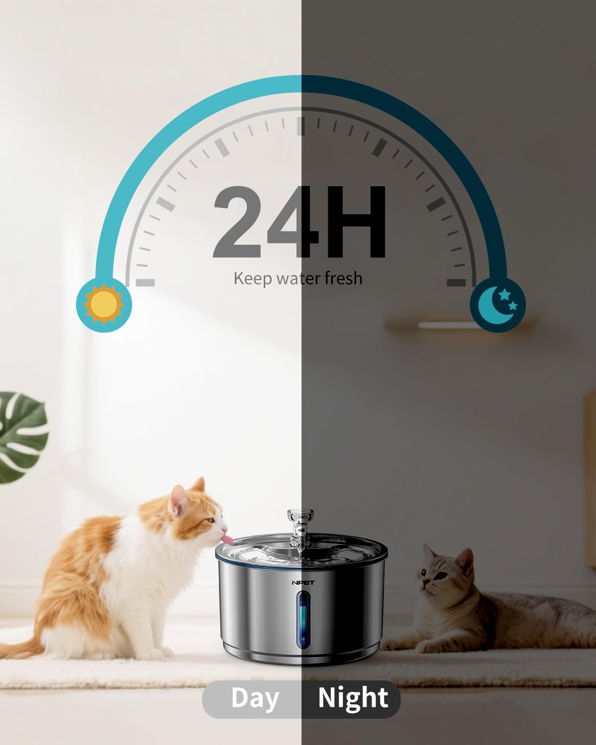 NPET Cat Water Fountain Stainless Steel 1Gal/135oz Automatic Pet - Fountain +8 Filters +8 Sponges - image 2
