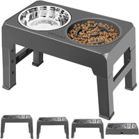 URPOWER Raised Dog Bowls 4 Height Adjustable Elevated Bowl Stand – Essentials for Dogs - Dark Grey