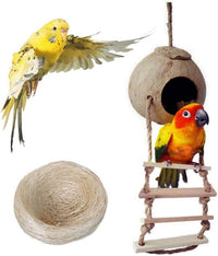 PINVNBY Coconut Bird Nest Hut with Ladder - Wooden ladder