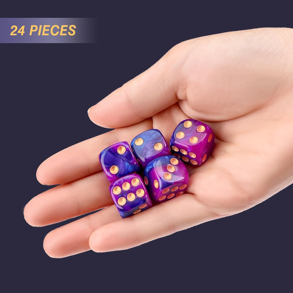 24 of Pack 16MM 6 Sided Dice Set, Two Colours D6 Game Dice Set - 16mm Purple and Blue - image 3