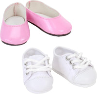 Sophia's 14.5 inch doll shoes set, pink slip-on flats and white canvas sneakers