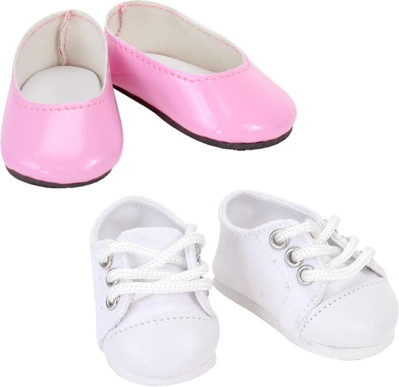 Sophia's 14.5 inch doll shoes set, pink slip-on flats and white canvas sneakers