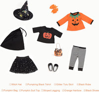 Sweet Dolly 18 inch doll Halloween costume with witch hat, tutu and pumpkin outfit - view 2